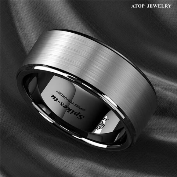 Men's Wedding Band - Black Brushed Titanium Ring for Men and Women - Picture 3 of 5